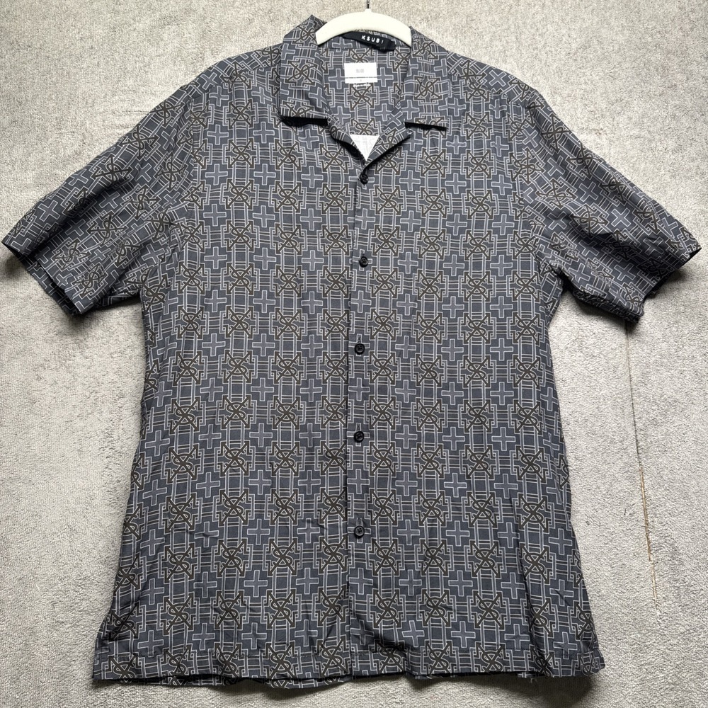 Ksubi Men's Plus Resort Shirt Small Gray Black Geometric Print Short Sleeve
